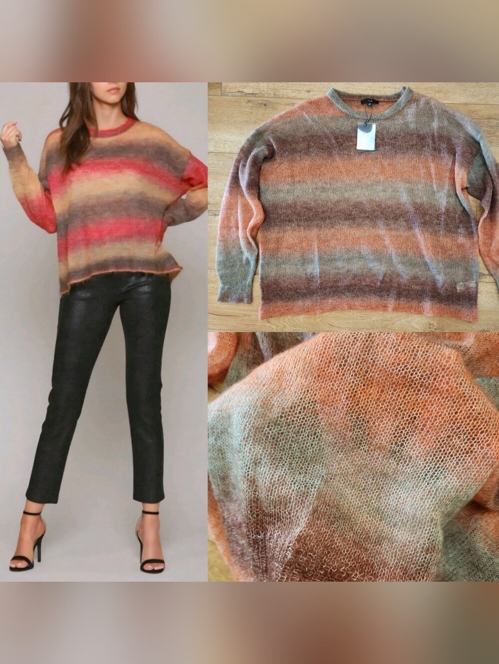 RARE color NWT Fate Oversized Mohair Wool Ombre Sweater Women M Spider Web Knit